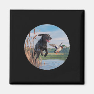Hunting Black Labrador Lab Dog Hunting Ducks. Bird Magnet