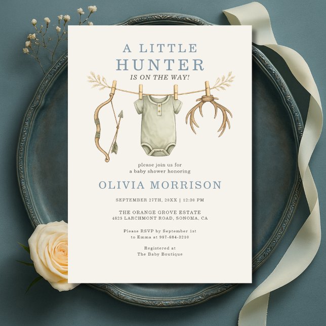Hunting Bow Clothesline Boy Baby Shower Invitation (Creator Uploaded)