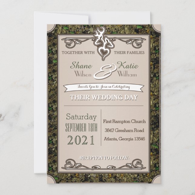 Hunting Buck And Doe Camouflage Wedding Invitation (Front)