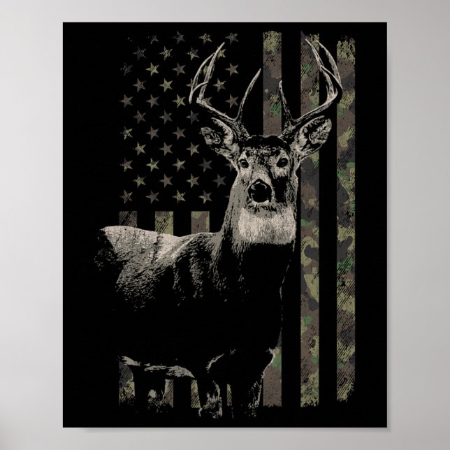 Hunting Camo American Flag Deer  Poster (Front)