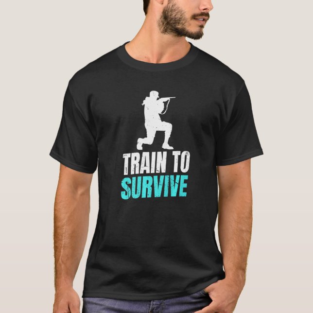 Hunting Camo Hunter Deer Train To Survive T-Shirt (Front)