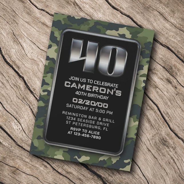 Hunting Camo Military 40th Birthday Invitation (Creator Uploaded)