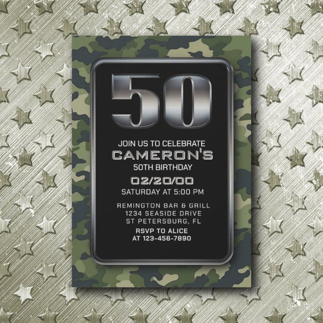 Hunting Camo Military 50th Birthday Invitation (Creator Uploaded)