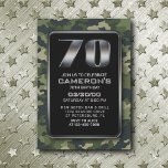 Hunting Camo Military 70th Birthday Invitation<br><div class="desc">Grab your gear, rally the troops, and get ready to party in style with this camoflauge birthday design. Featuring bold, sleek typography over a camo background, this design is dripping with rugged charm. The gunmetal-grey text adds a touch of tactical flair. Perfect for your seasoned outdoorsman, patriotic military enthusiast, or...</div>