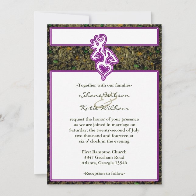 Hunting Camo Purple Custom Outline Colour Invite (Front)