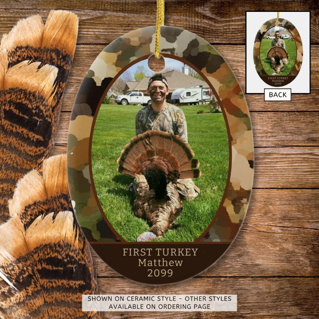 Hunting Camouflage One Photo Personalised Ceramic Ornament (Creator Uploaded)
