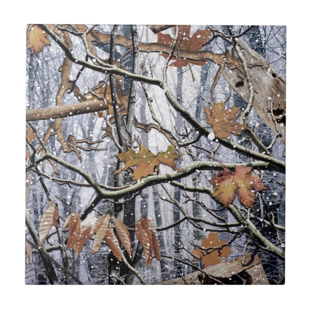 Hunting Camouflage Snow Pattern 3 Ceramic Tile (Front)