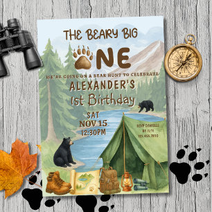 Hunting Camping Beary First Boy 1st Birthday Invitation