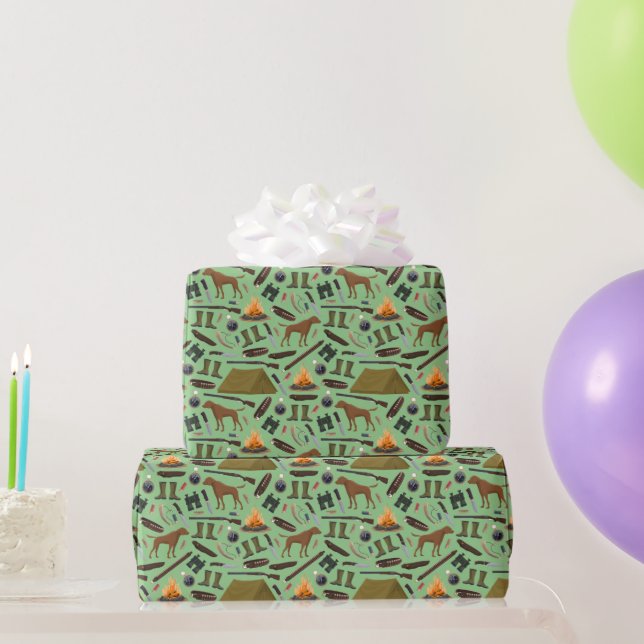 Hunting Camping Tent Campfire Shotgun Pattern Wrapping Paper (Party Gifts)