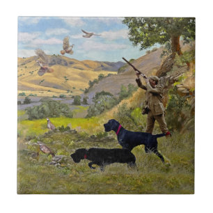 Hunting Chukar partridge  Ceramic Tile