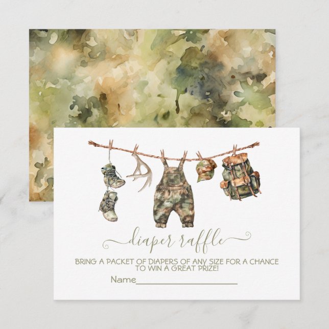 Hunting clothesline Diaper Raffle card (Front/Back)