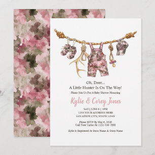 Hunting Clothesline Pink Camo Girl Baby Shower  Invitation