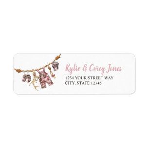 Hunting Clothesline Pink Camo Girl Baby Shower Return Address Label