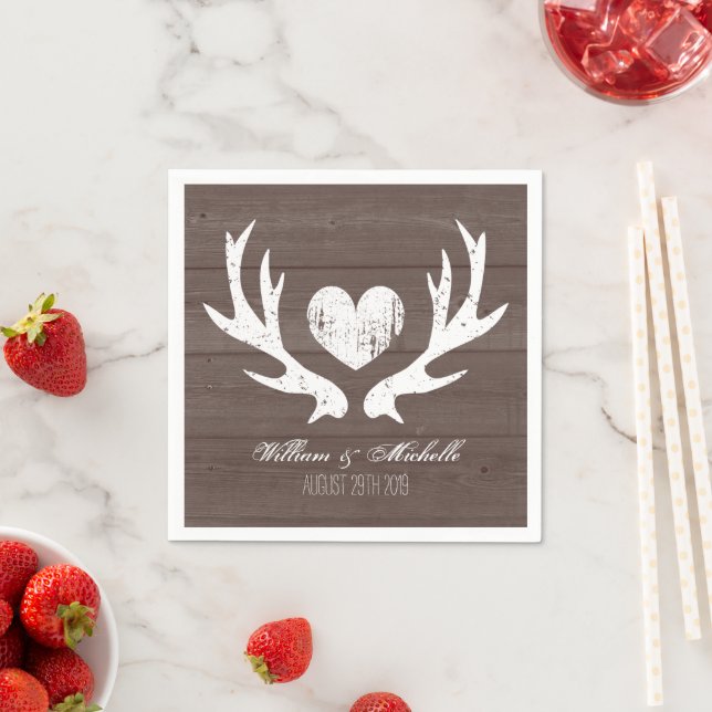 Hunting country chic deer antler wedding napkins (Insitu)
