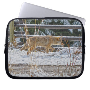 Hunting Coyote and Winter Snow Wildlife Photo Laptop Sleeve