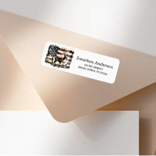 Hunting Deer American Flag Address Label Return Address Label
