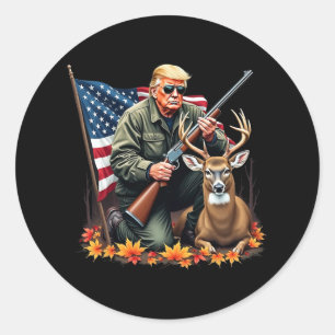 Hunting Deer Season Vintage Trump Usa Flag Camoufl Classic Round Sticker