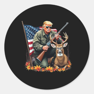 Hunting Deer Season Vintage Trump Usa Flag Camoufl Classic Round Sticker