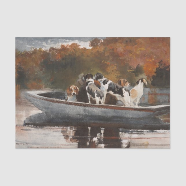 Hunting Dogs in Boat by Winslow Homer Tissue Paper (Front)
