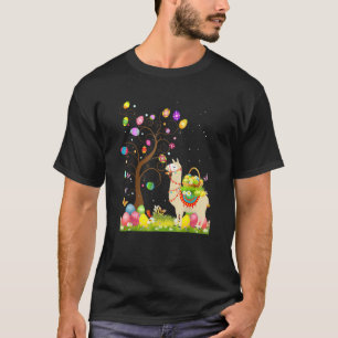Hunting Egg Tree Llama Easter Llama Bunny Happy Ea T-Shirt