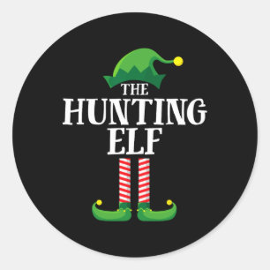 Hunting Elf Matching Family Group Christmas Party Classic Round Sticker
