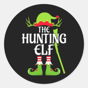 Hunting Elf Matching Family Group Christmas Party Classic Round Sticker