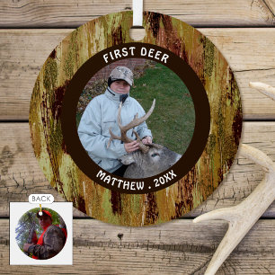Hunting FIRST DEER Photo Camouflage Personalised Metal Tree Decoration