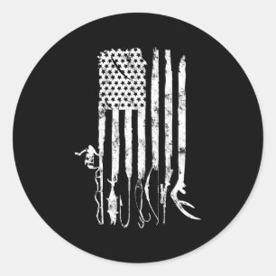 Hunting Fishing American Flag Patriotic Classic Round Sticker