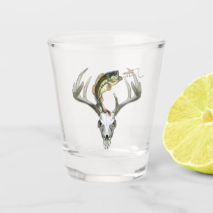 Hunting Fishing Bass Deer Skull Shot Glass