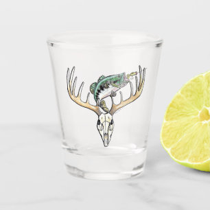 Hunting Fishing Bass with Deer Skull Shot Glass