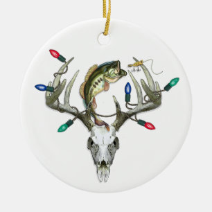 Hunting Fishing Christmas Lights Metal Ornament