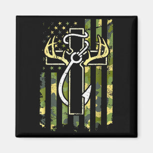 Hunting Fishing Faith Cross Deer Antlers American Magnet