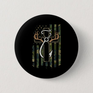Hunting Fishing Faith Deer Antlers Cross Hook Chri 6 Cm Round Badge