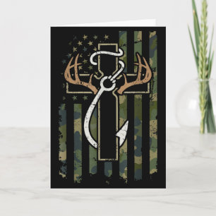 Hunting Fishing Faith Deer Antlers Cross Hook Chri Card