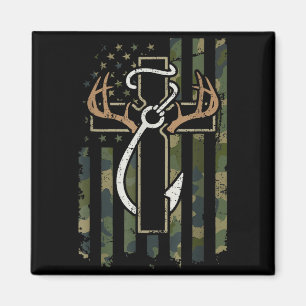 Hunting Fishing Faith Deer Antlers Cross Hook Chri Magnet