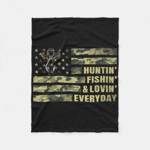 Hunting Fishing Loving Every Day Camo American Fla Fleece Blanket