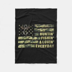 Hunting Fishing Loving Every Day Camo American Fla Fleece Blanket