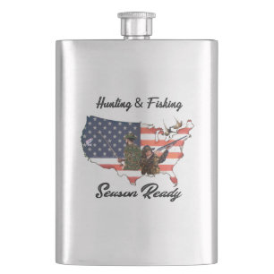 Hunting & Fishing  T-Shirt Trucker Hat Button Tape Hip Flask