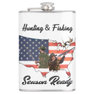 Hunting & Fishing  T-Shirt Trucker Hat Button Tape Hip Flask