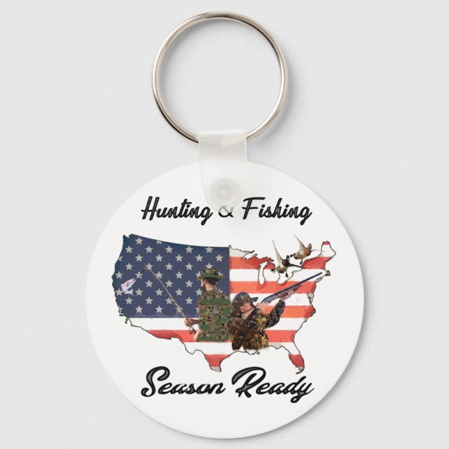 Hunting & Fishing  T-Shirt Trucker Hat Button Tape Key Ring (Front)