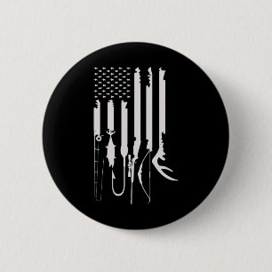 Hunting Fishing Usa Flag American Themed Decor 6 Cm Round Badge