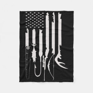 Hunting Fishing Usa Flag American Themed Decor Fleece Blanket