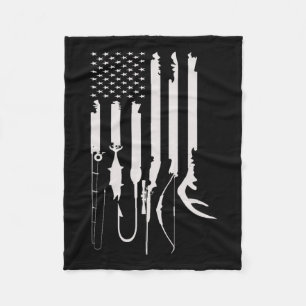 Hunting Fishing Usa Flag American Themed Decor Fleece Blanket