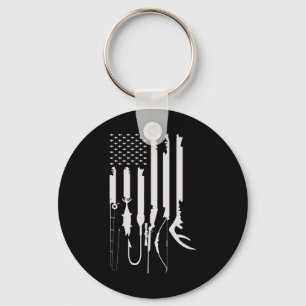 Hunting Fishing Usa Flag American Themed Decor  Key Ring