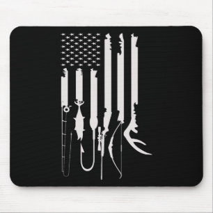 Hunting Fishing Usa Flag American Themed Decor Mouse Pad