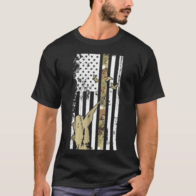 Hunting Flag Gun Rifle Hunt Duck American Flag Usa T-Shirt (Front)
