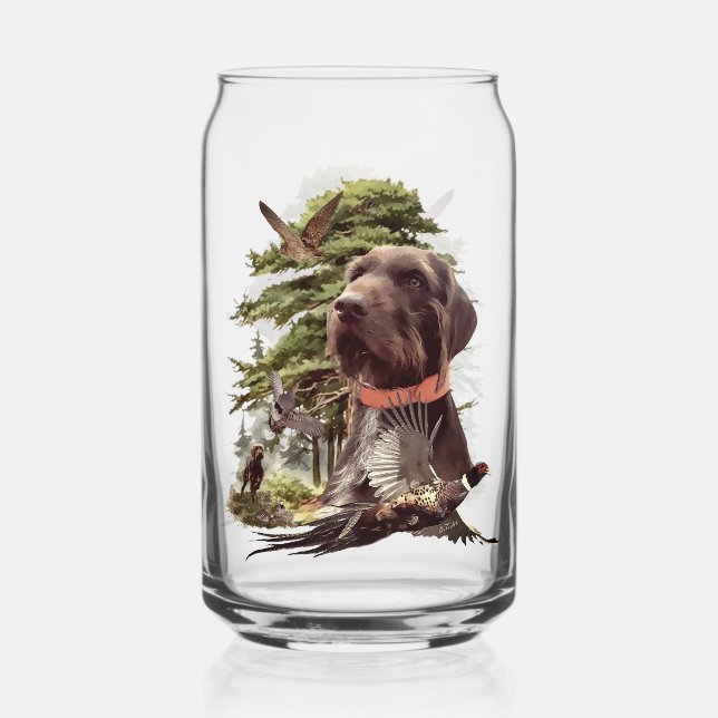 Hunting, German Wirehaired Pointer Can Glass (Front)