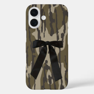 Hunting Girl Bottom Lands Camo Black Bow Ribbon iPhone 16 Case