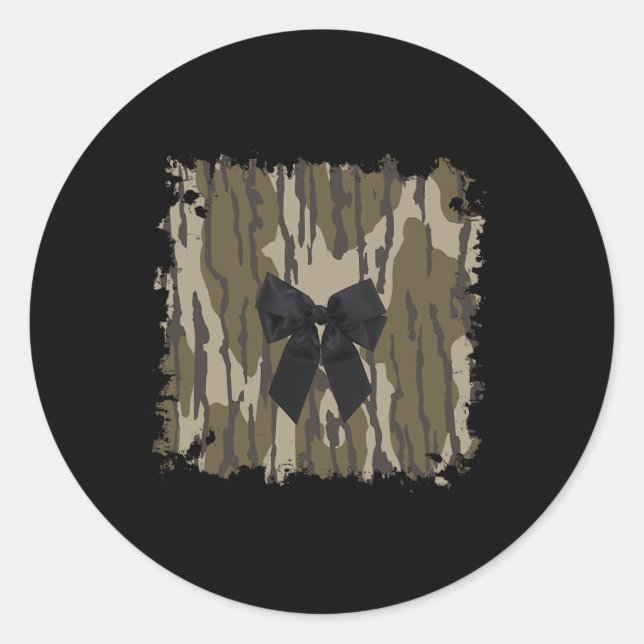 Hunting Girl Camo Black Bow Ribbon  Classic Round Sticker (Front)