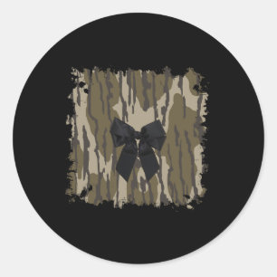 Hunting Girl Camo Black Bow Ribbon Classic Round Sticker